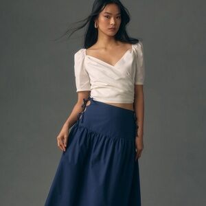 By Anthropologie NWT Puff Sleeve Wrap Top White Size L